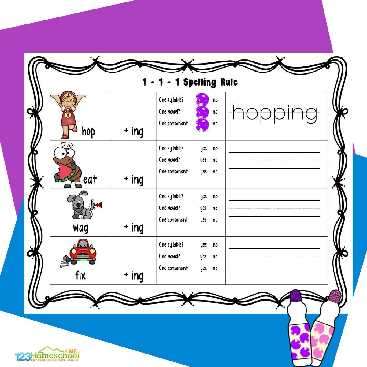 1 1 1 Rule FREE Double Consonant Worksheets 1 1 1 Rule FREE Double Consonant Worksheets