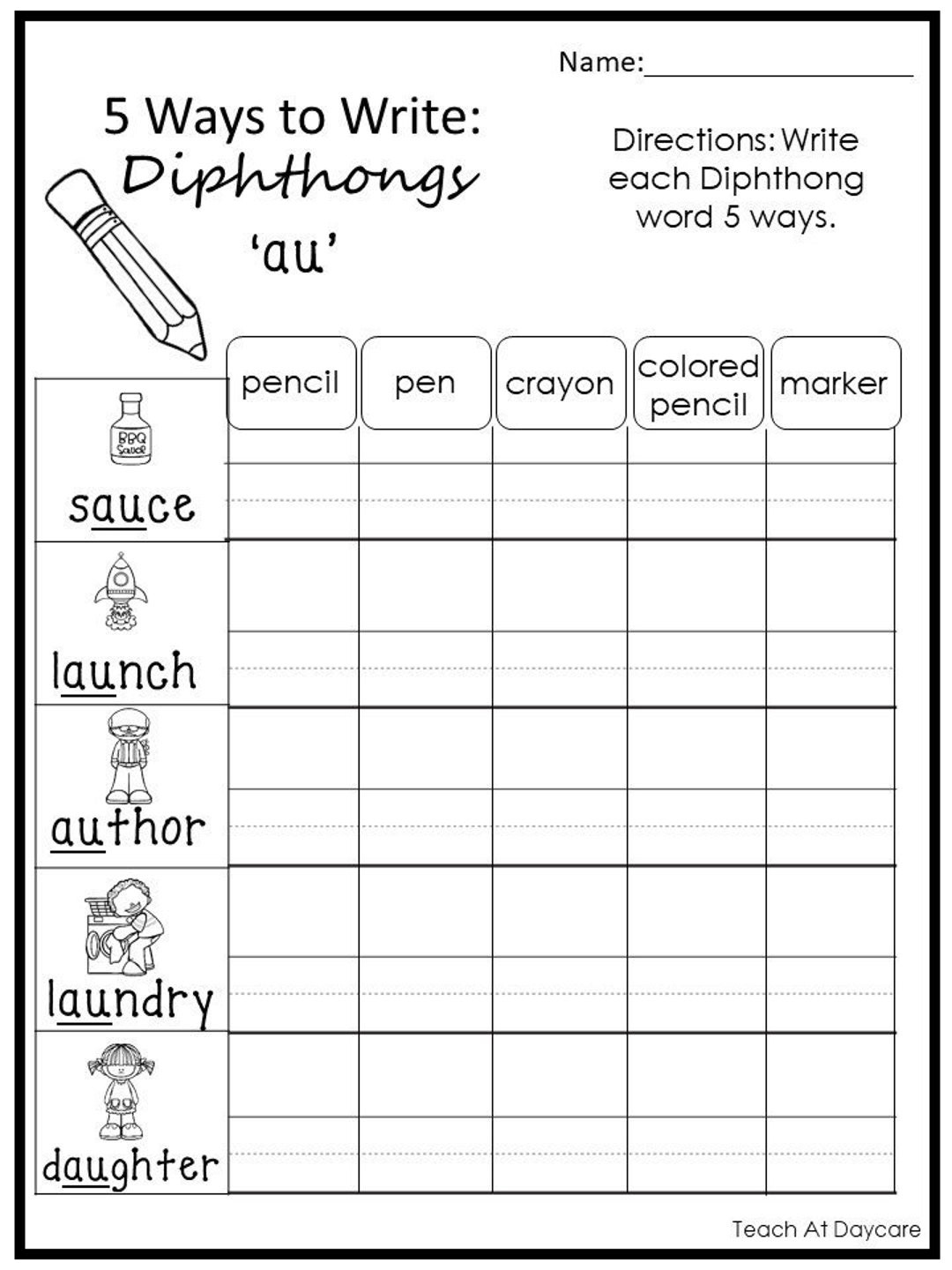 10 Printable 5 Ways To Write Words With Diphthongs Worksheets Kindergarten 2nd Grade ELA Worksheets Etsy