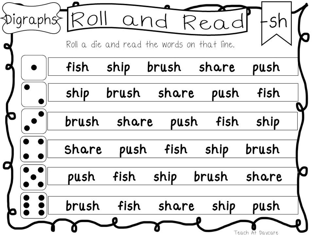 10 Printable Digraphs Roll And Read Worksheets Kindergarten 2nd Grade ELA Worksheets Etsy