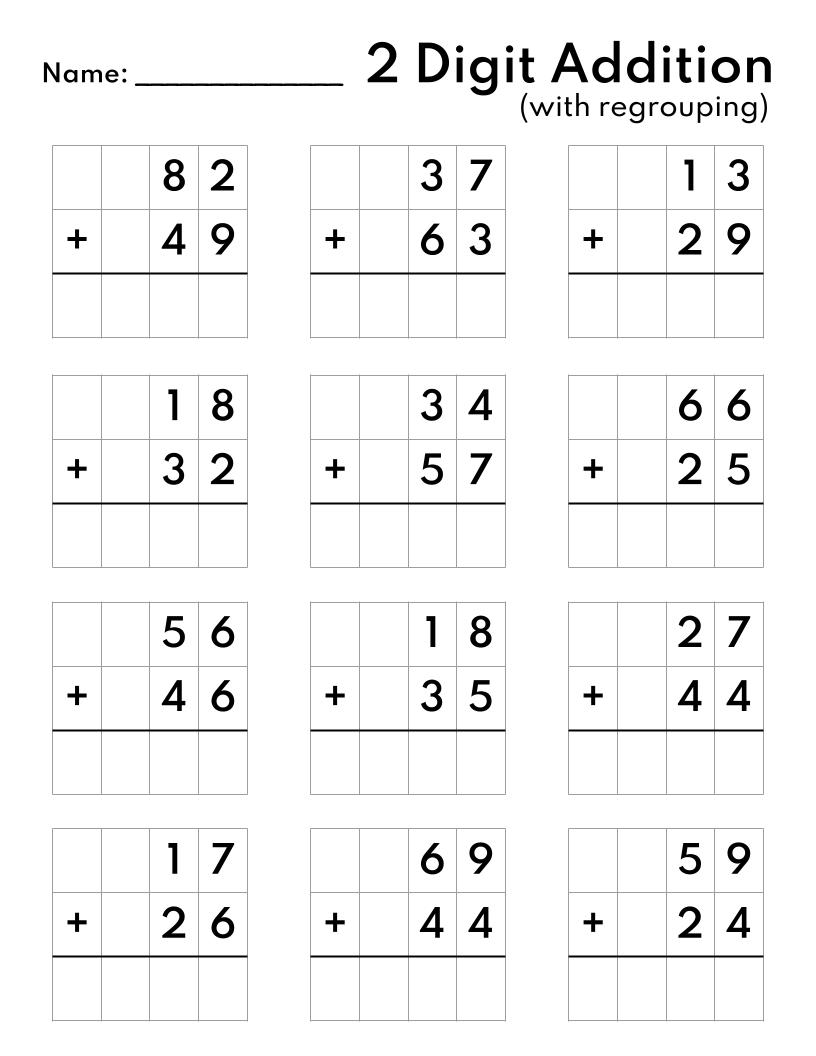 Two Digit Addition Worksheets Printable 2 Digit Problems Free Printables Lettering SVG Files Tools Apps