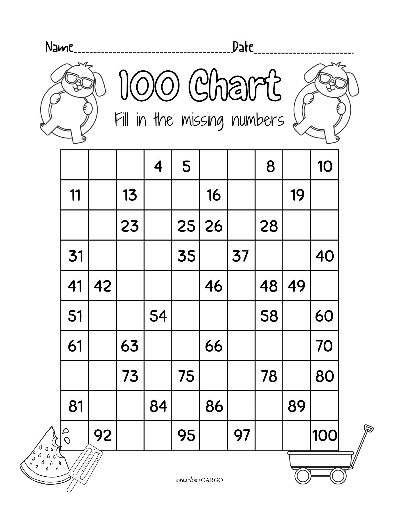Missing Numbers Worksheet 1 100 Paper Trail Design