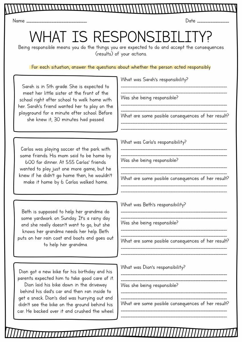 13 Printable Worksheets On Responsibility Free PDF At Worksheeto