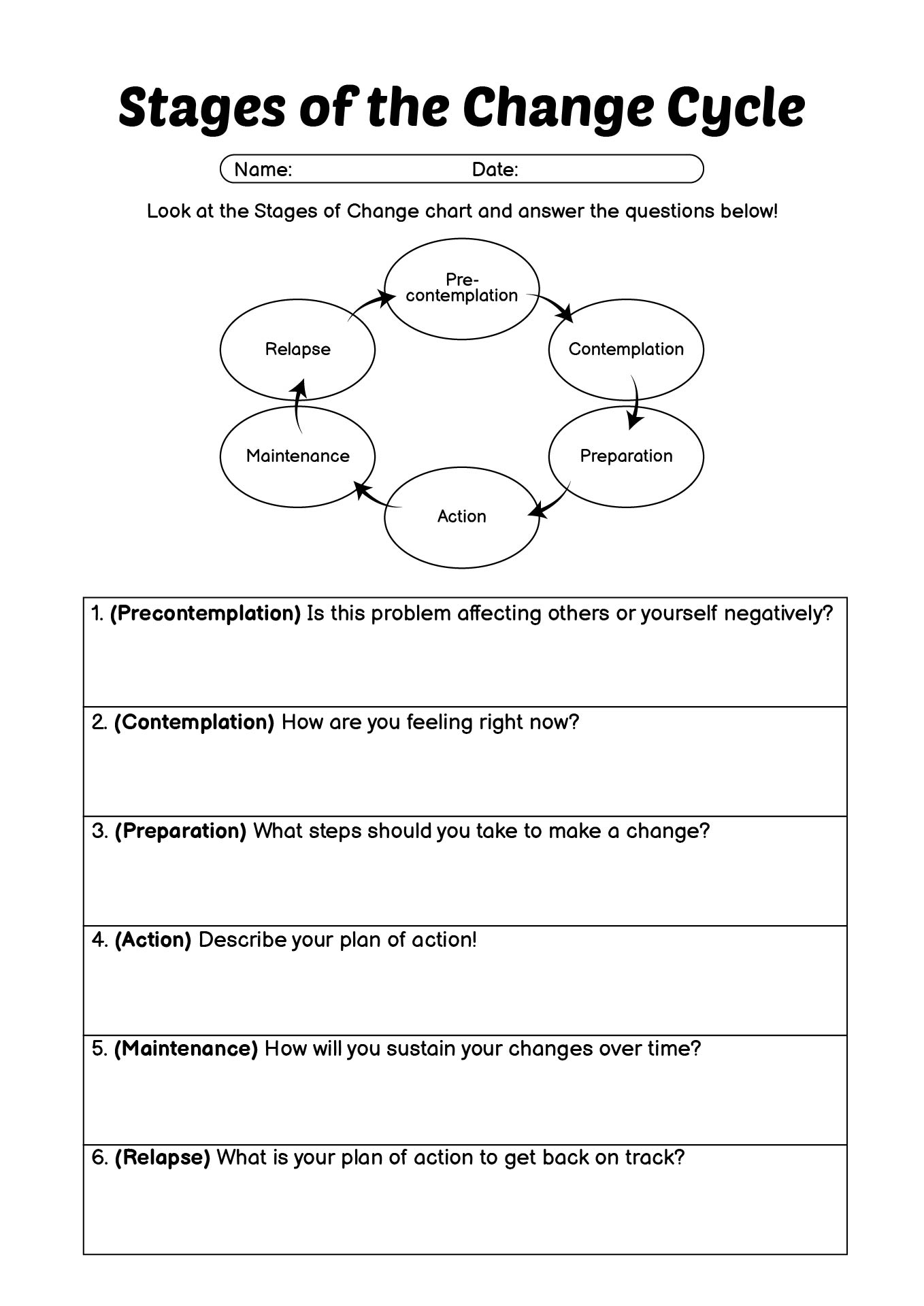 Stages Of Change Worksheet PDF Editable Fillable Printable TherapyByPro