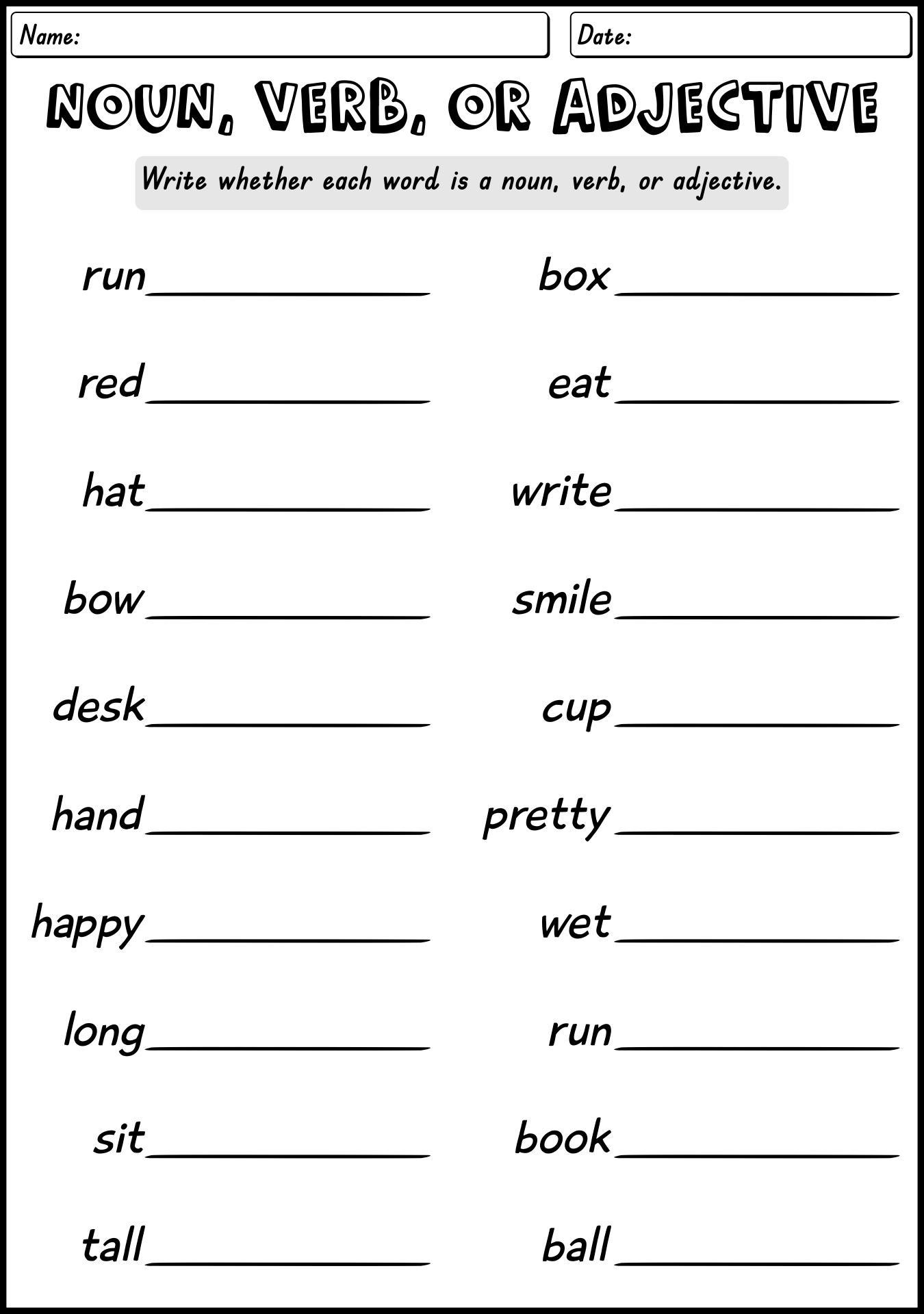15 Nouns And Adjectives Worksheets Free PDF At Worksheeto Identifying Nouns Verbs And Adjectives In Sentences Worksheets Made By Teachers