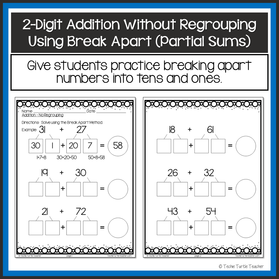 2 Digit Addition Without Regrouping Using Break Apart Partial Sums Strategy Made By Teachers 2 Digit Addition With Regrouping Using Break Apart Partial Sums Strategy Made By Teachers