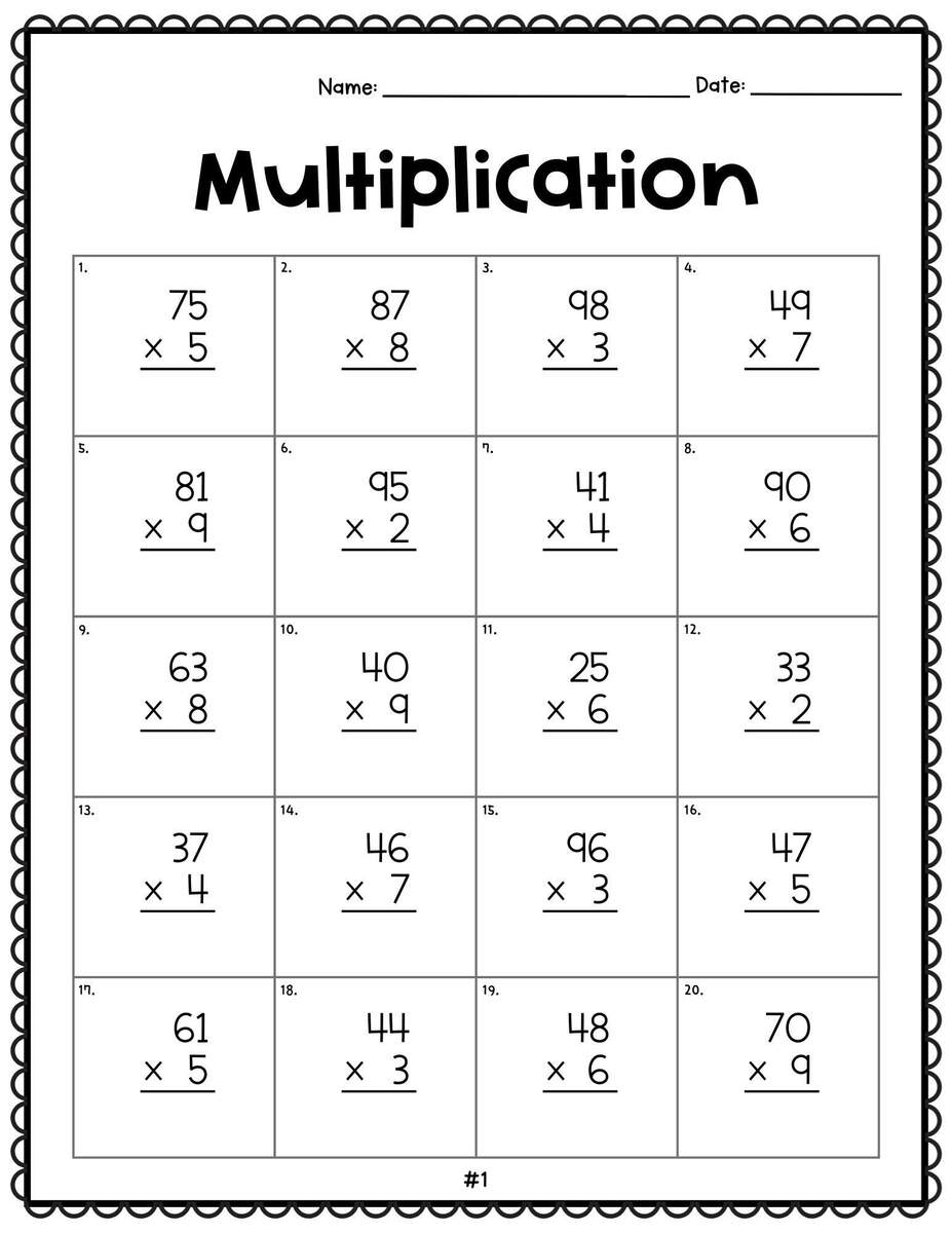 2 Digit By 1 Digit Multiplication Worksheet For Kids Etsy