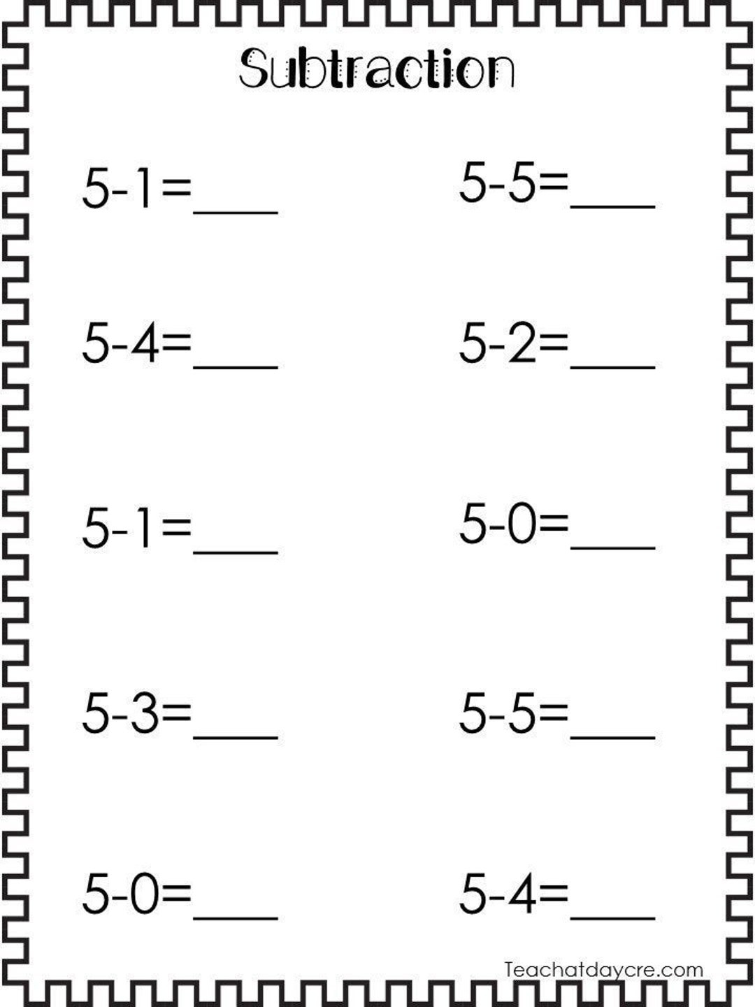 20 Printable Subtraction Worksheets Numbers 1 10 Preschool 1st Grade Math Etsy 20 Printable Subtraction Worksheets Numbers 1 10 Preschool 1st Grade Math Etsy