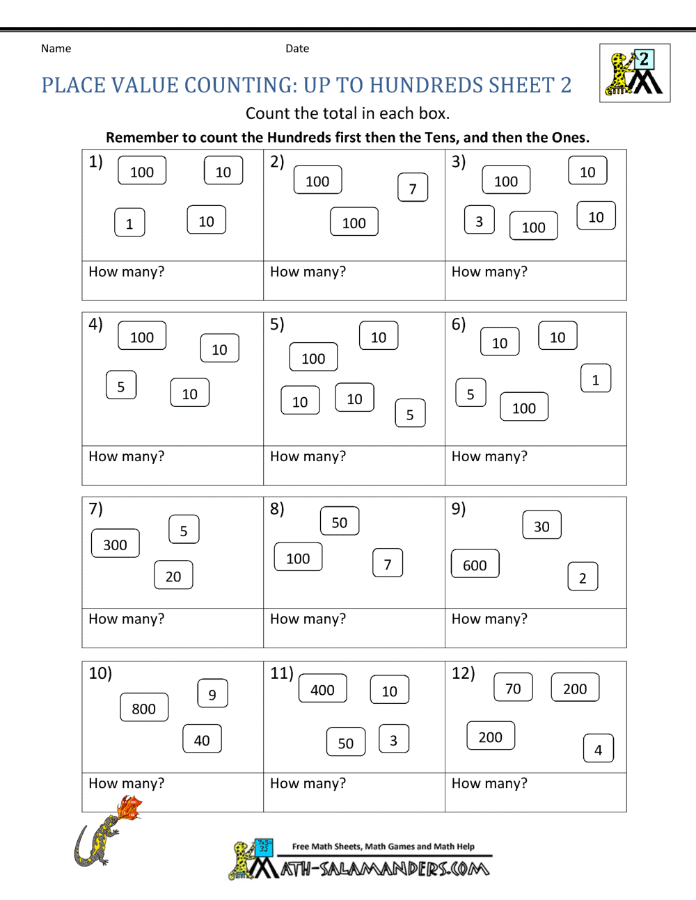2nd Grade Place Value Worksheets Place Value Worksheet Numbers To 200