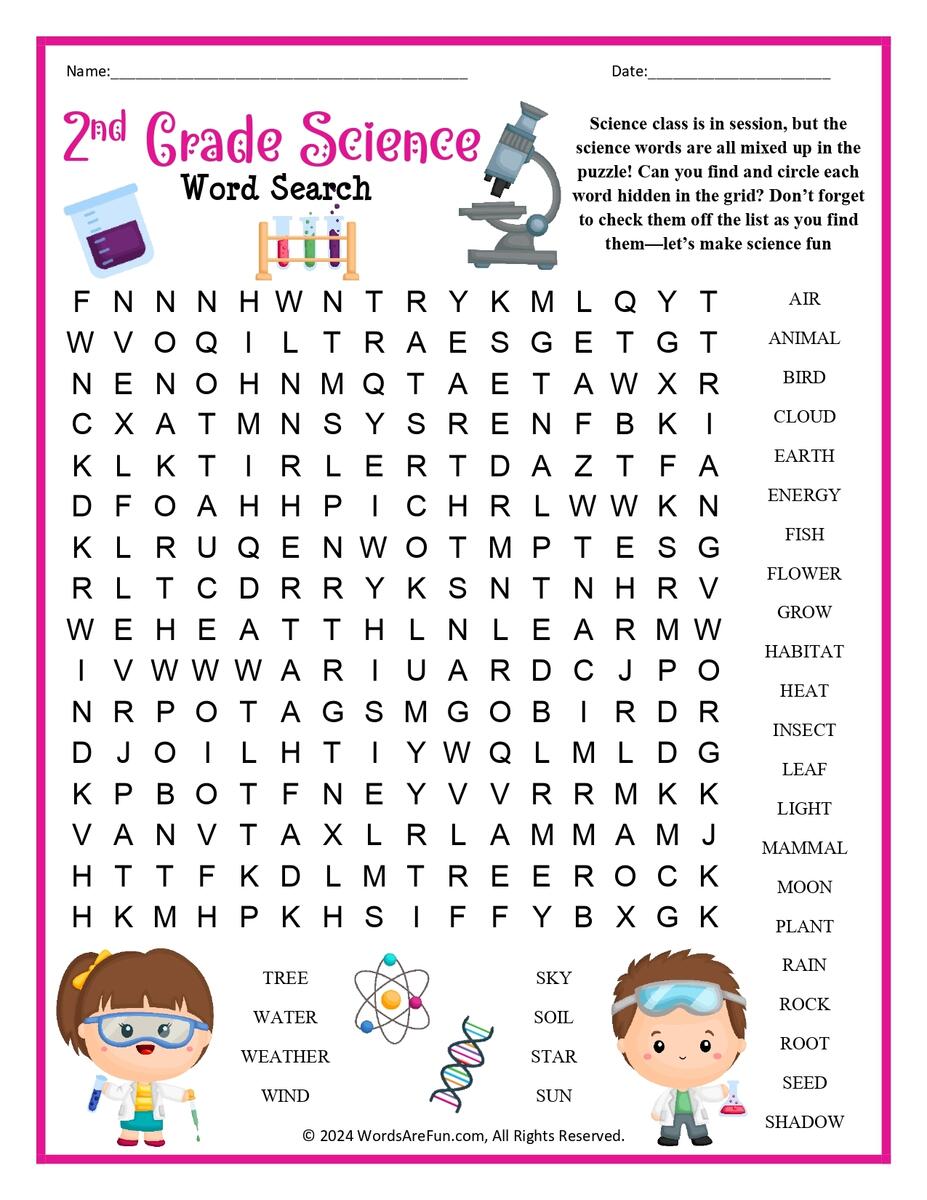2nd Grade Science Word Search 2nd Grade Science Word Search