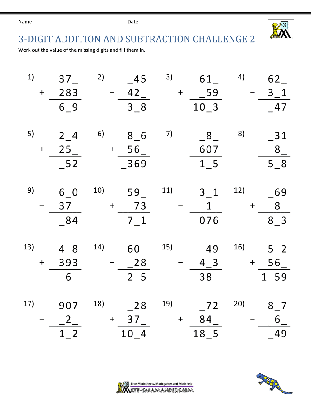 3 Digit Addition And Subtraction Worksheets 3 Digit Addition And Subtraction Worksheets