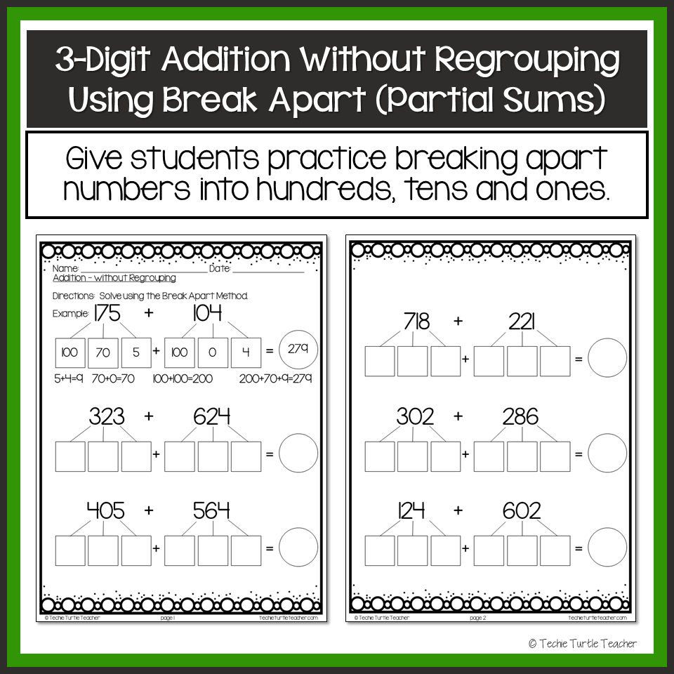 3 Digit Addition Without Regrouping Using Break Apart Partial Sums Strategy Made By Teachers