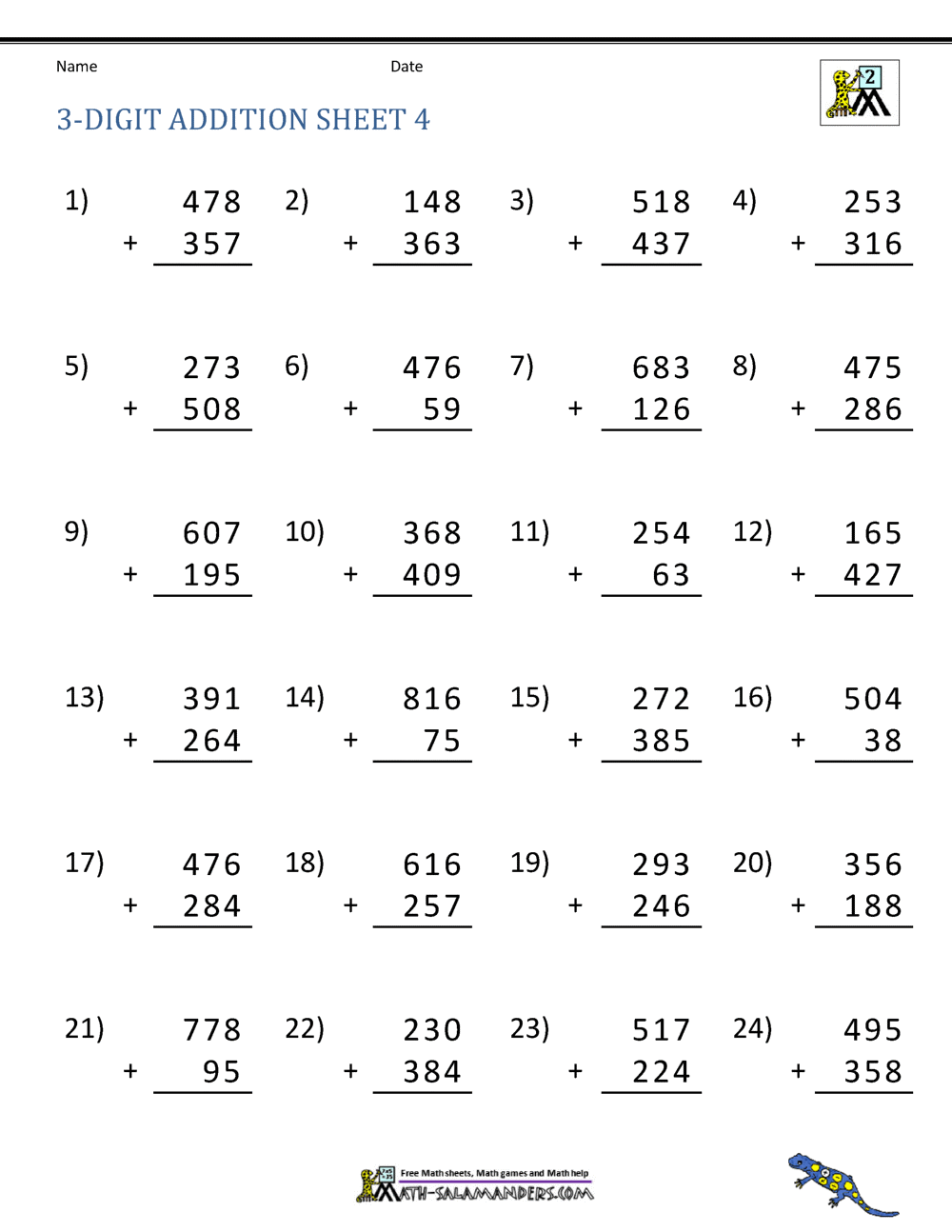 3 Digit Addition Worksheets Blank 3 Digit Addition Worksheets Three Digit Addition Regrouping Template Made By Teachers