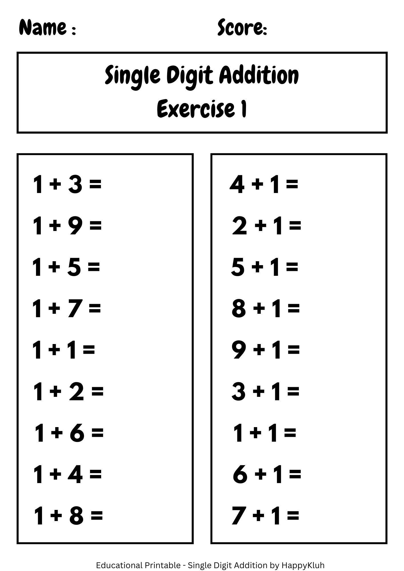 30 Printable Single Digit Addition Worksheets Preschool 2nd Grade Math Etsy Israel