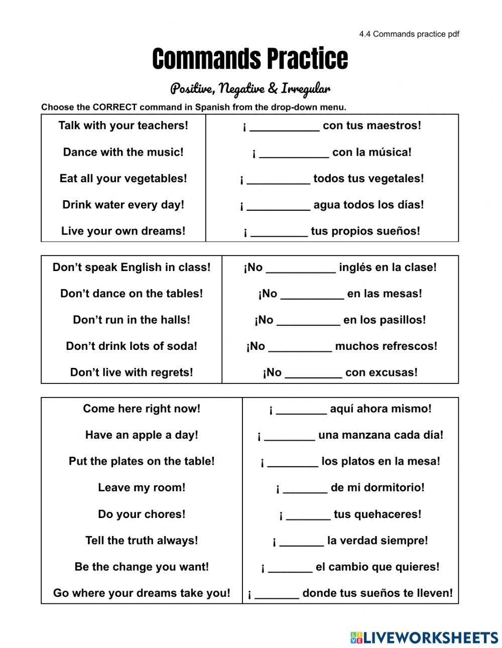 4 4 Commands Practice Worksheet Worksheets Library 4 4 Commands Practice Worksheet Worksheets Library