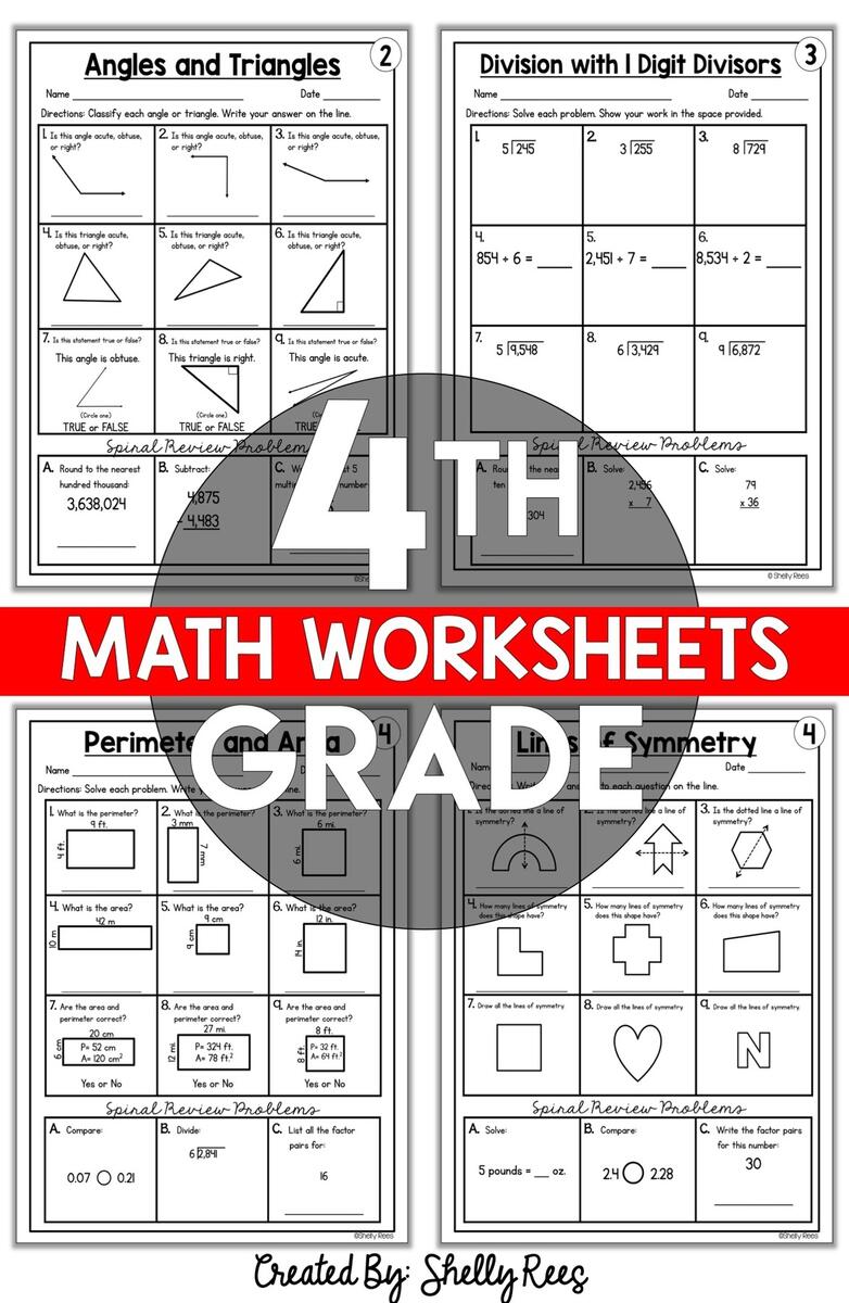 4th Grade Common Core Math Worksheets PRINTABLE Appletastic Learning 4th Grade Math Spiral Review Worksheets Entire Year Made By Teachers