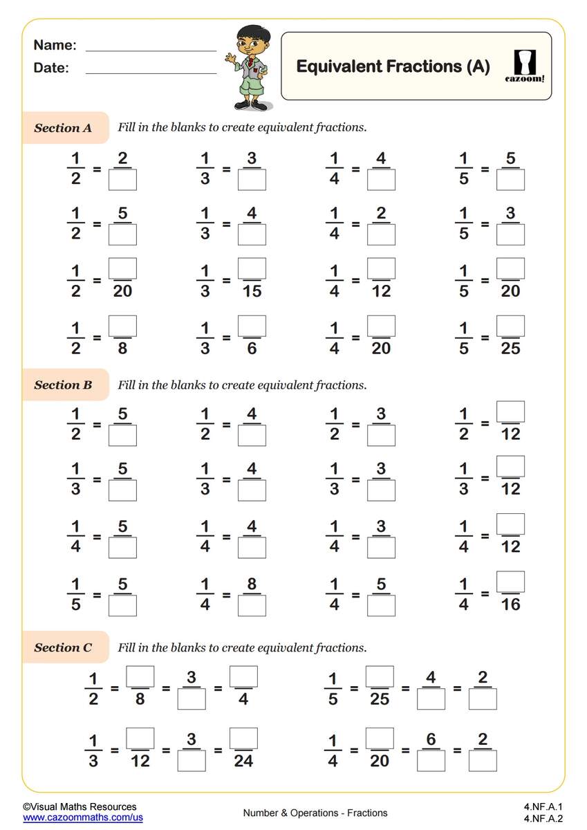 4th Grade Fractions Worksheets PDF Printable Worksheets Cazoom Math