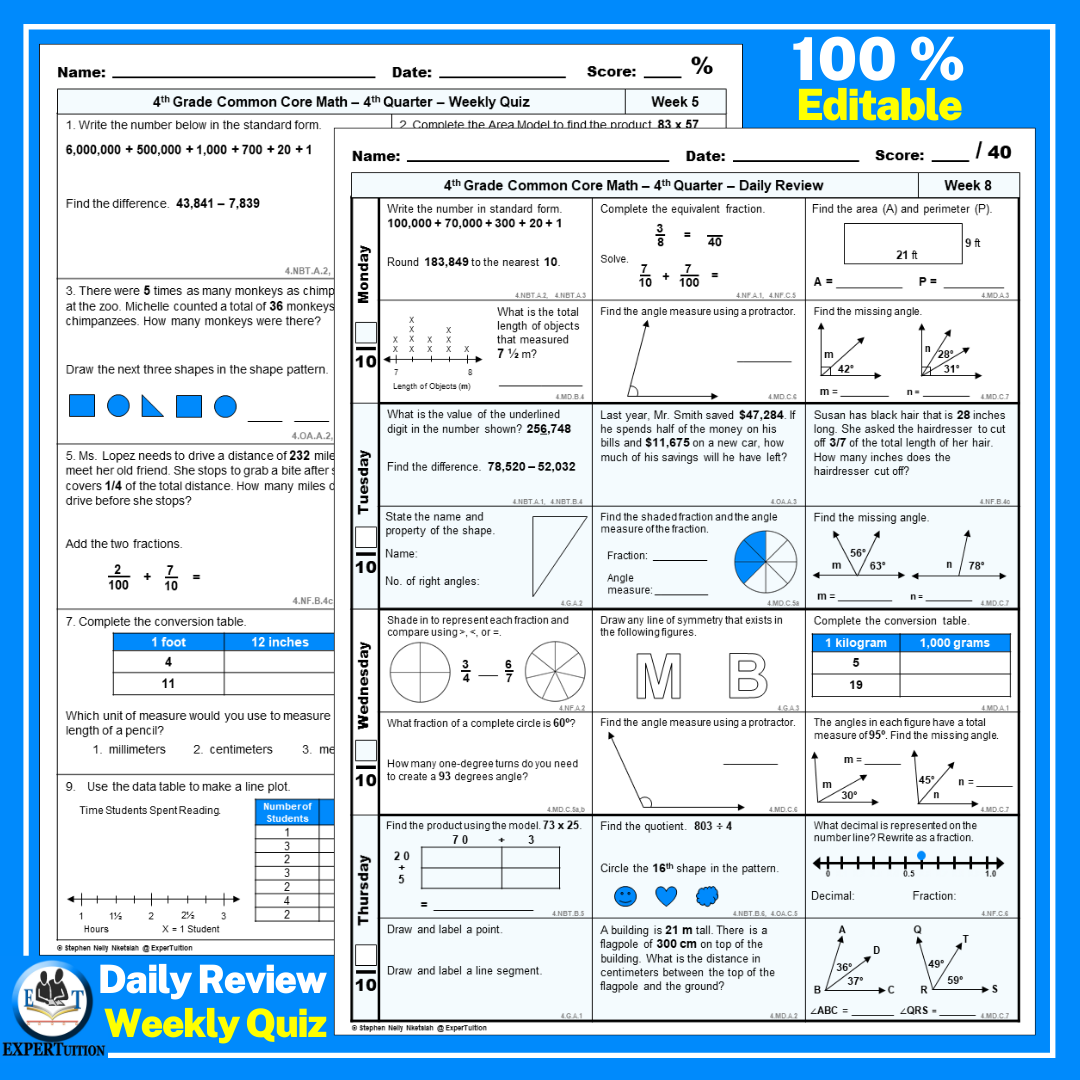 4th Grade Math Spiral Review Worksheets Entire Year Made By Teachers 4th Grade Math Spiral Review Worksheets Entire Year Made By Teachers