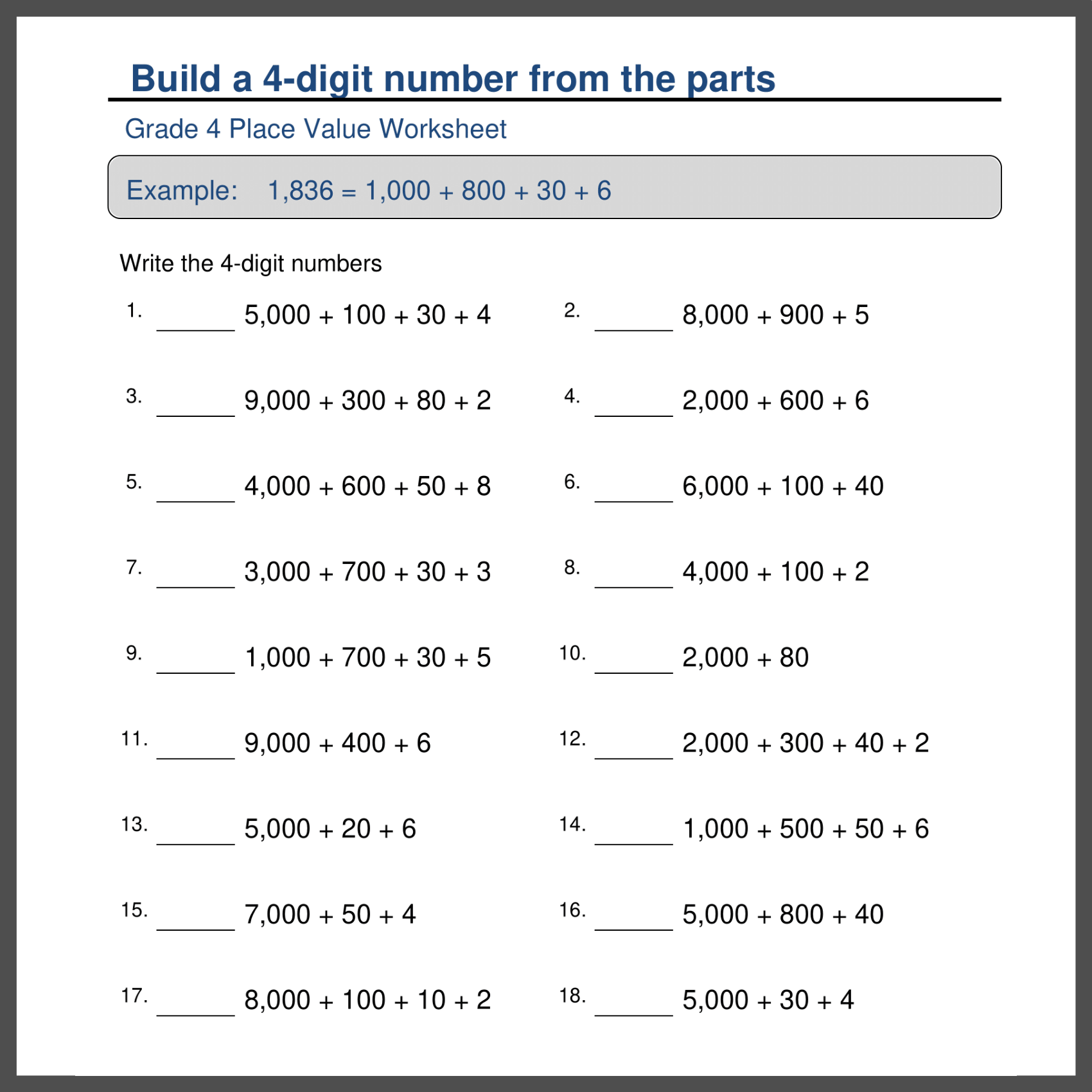 4th Grade Place Value Worksheets