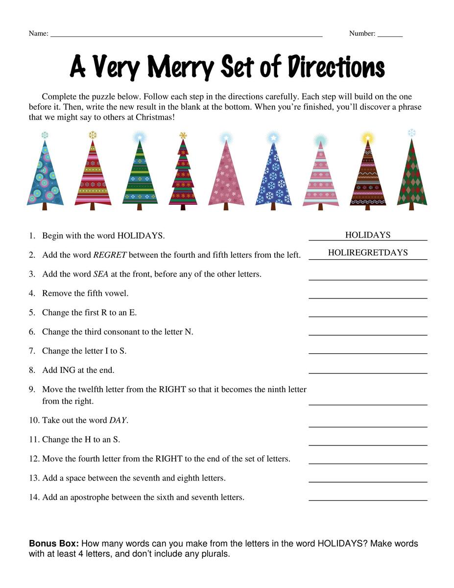 6th Grade 7th Grade 8th Grade Christmas Riddle Worksheets Middle School Follow Directions Homeschool Teenagers Etsy