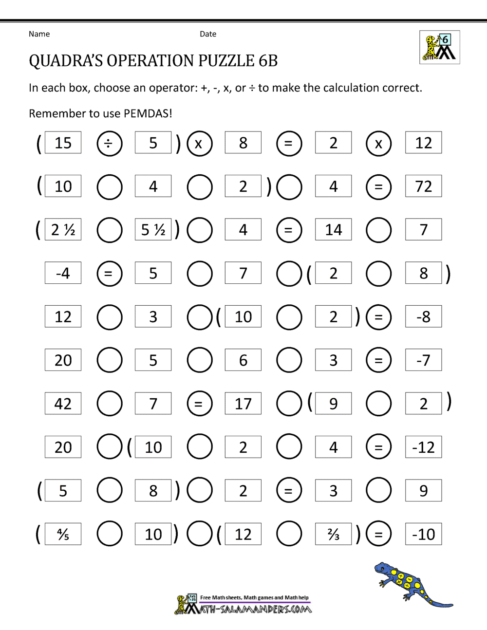 6th Grade Math Puzzles 6th Grade Math Puzzles