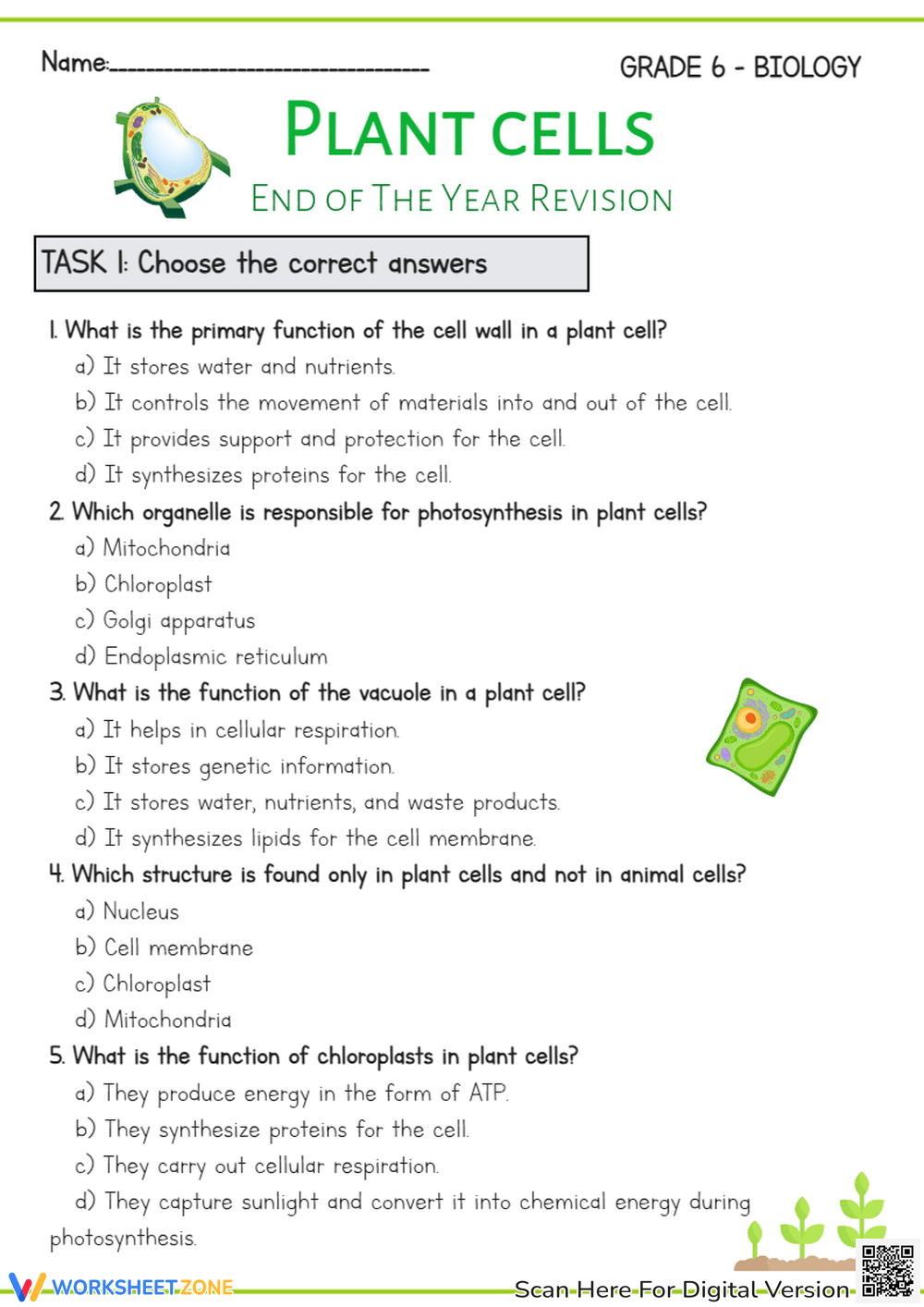 6th Grade Science Multiple Choices Worksheets Printable