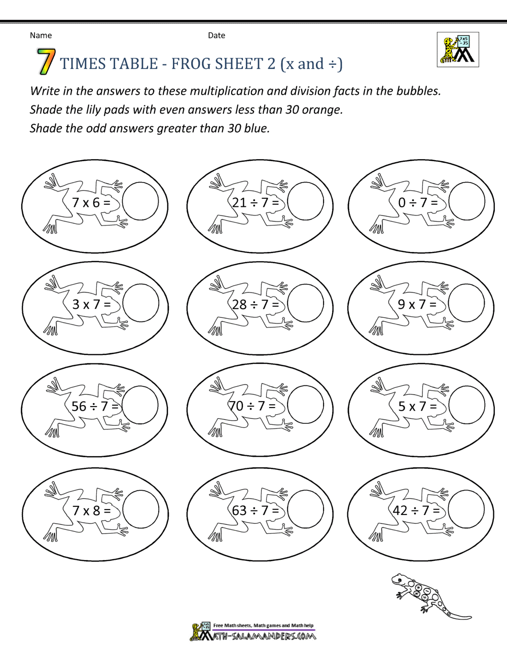 7 Times Table Worksheet Page