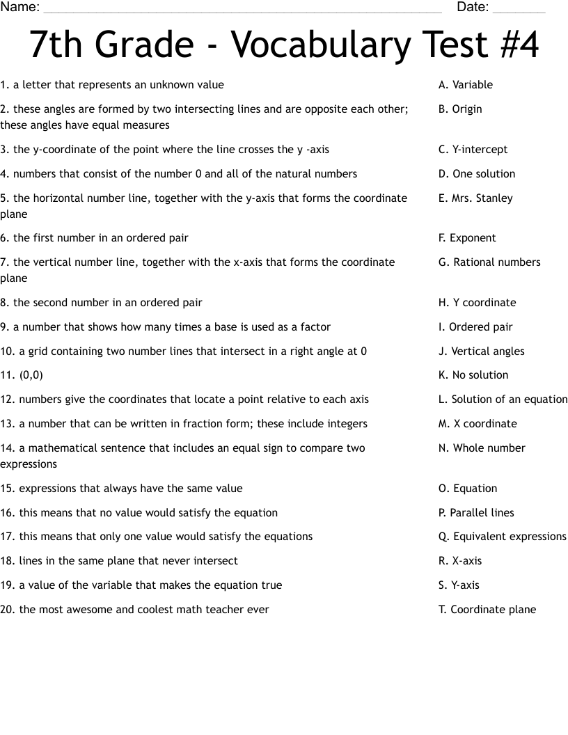 7th Grade Vocabulary Test 4 Worksheet WordMint M2 Unit 7 Vocabulary Words Worksheet Worksheets Library