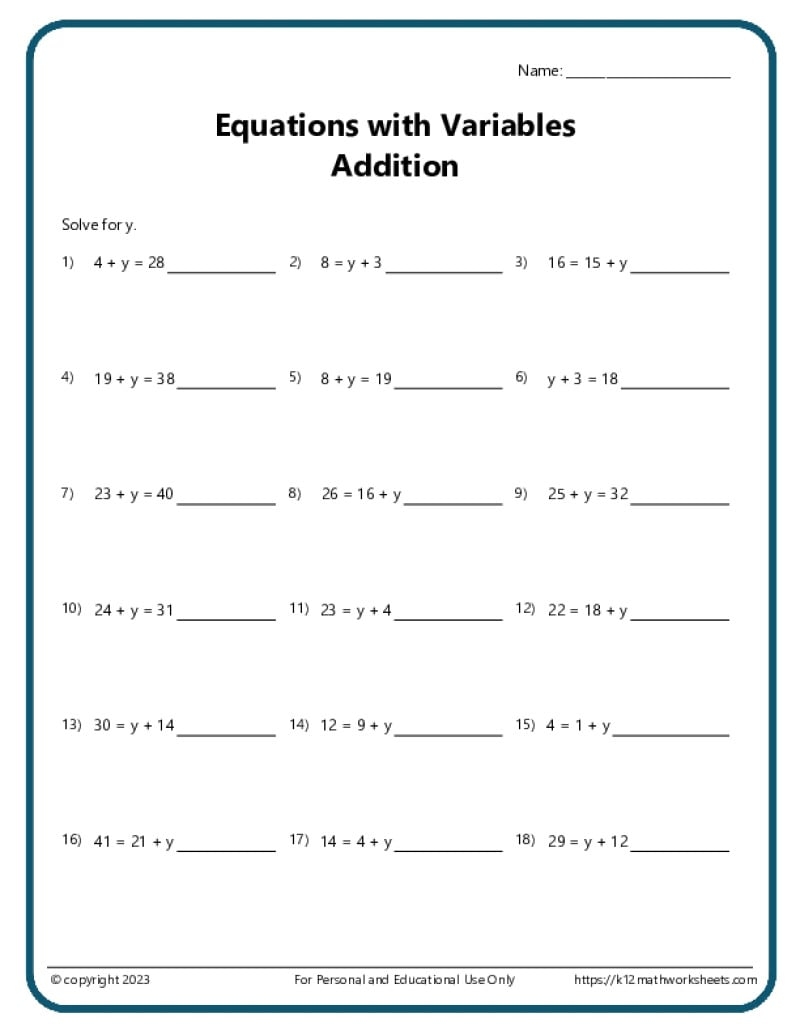 Free Printable Eighth Grade Math Practice Worksheet