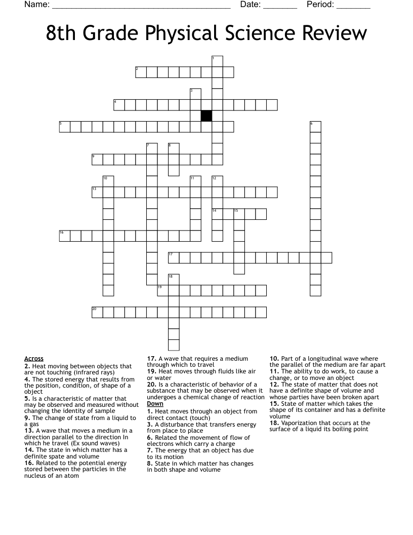 8th Grade Physical Science Review Crossword WordMint 8th Grade Physical Science Review Crossword WordMint
