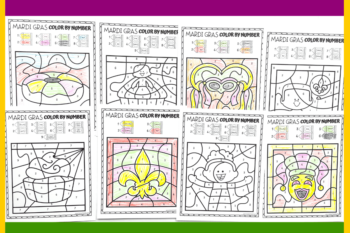 9 Free Mardi Gras Color By Number Printables