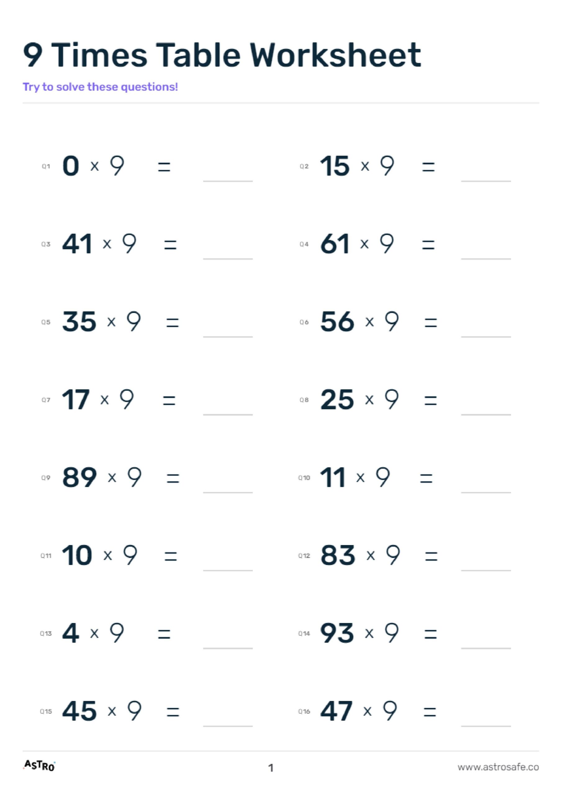 9 Times Table Lessons Printable Worksheets Charts AstroSafe 9 Times Table Worksheets