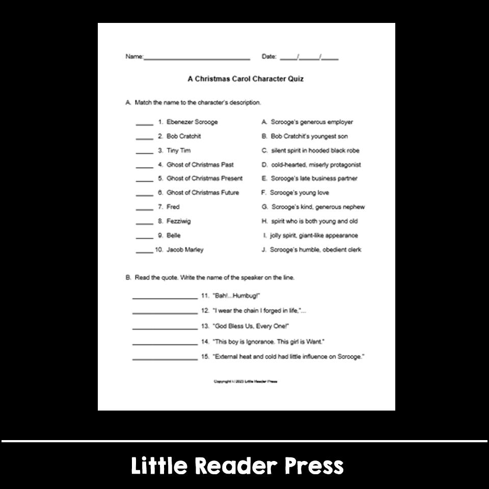 A Christmas Carol Character Quiz With Answer Key Classful