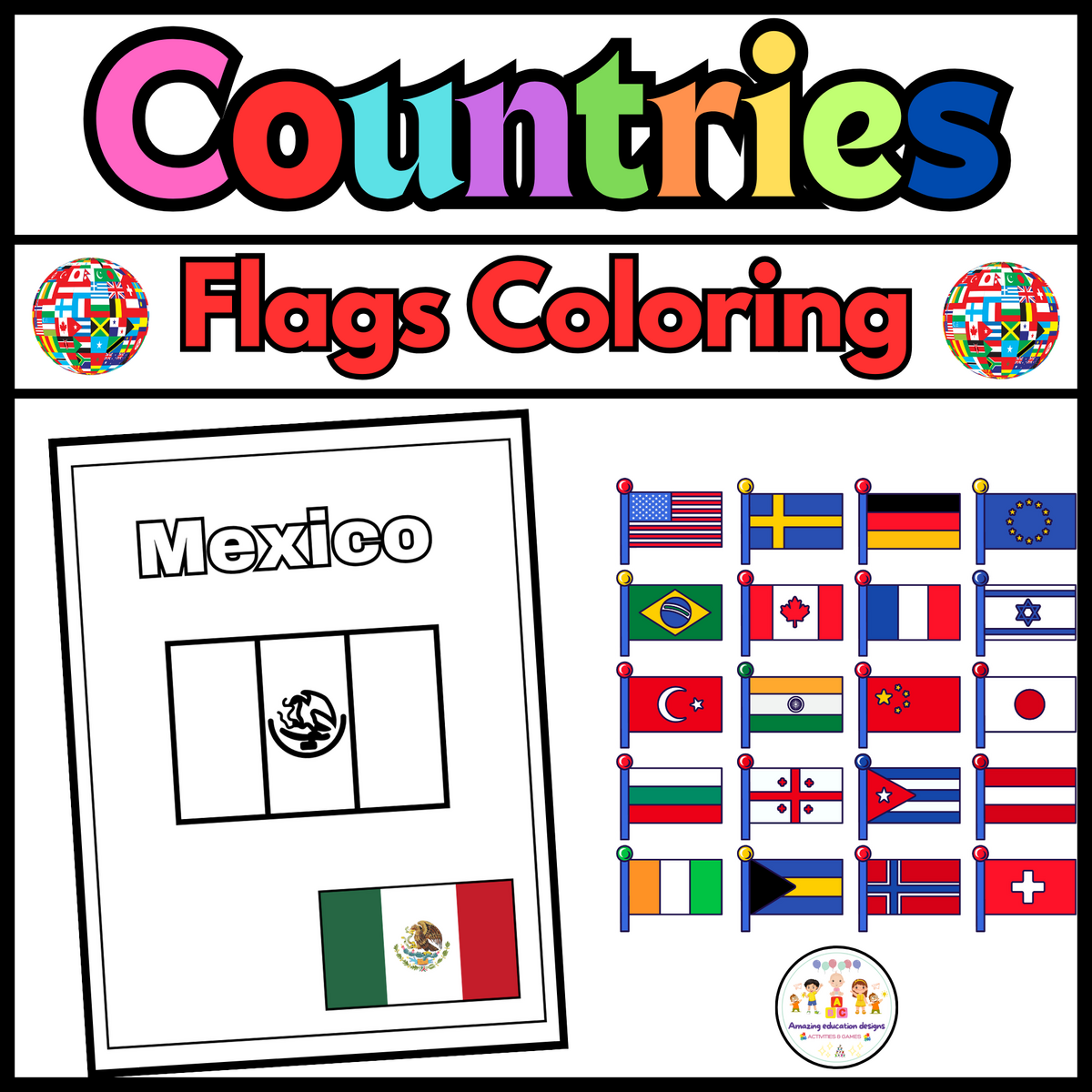 Hispanic Country Flags Coloring Pages Hispanic Heritage Month Flag Bunting BW Made By Teachers