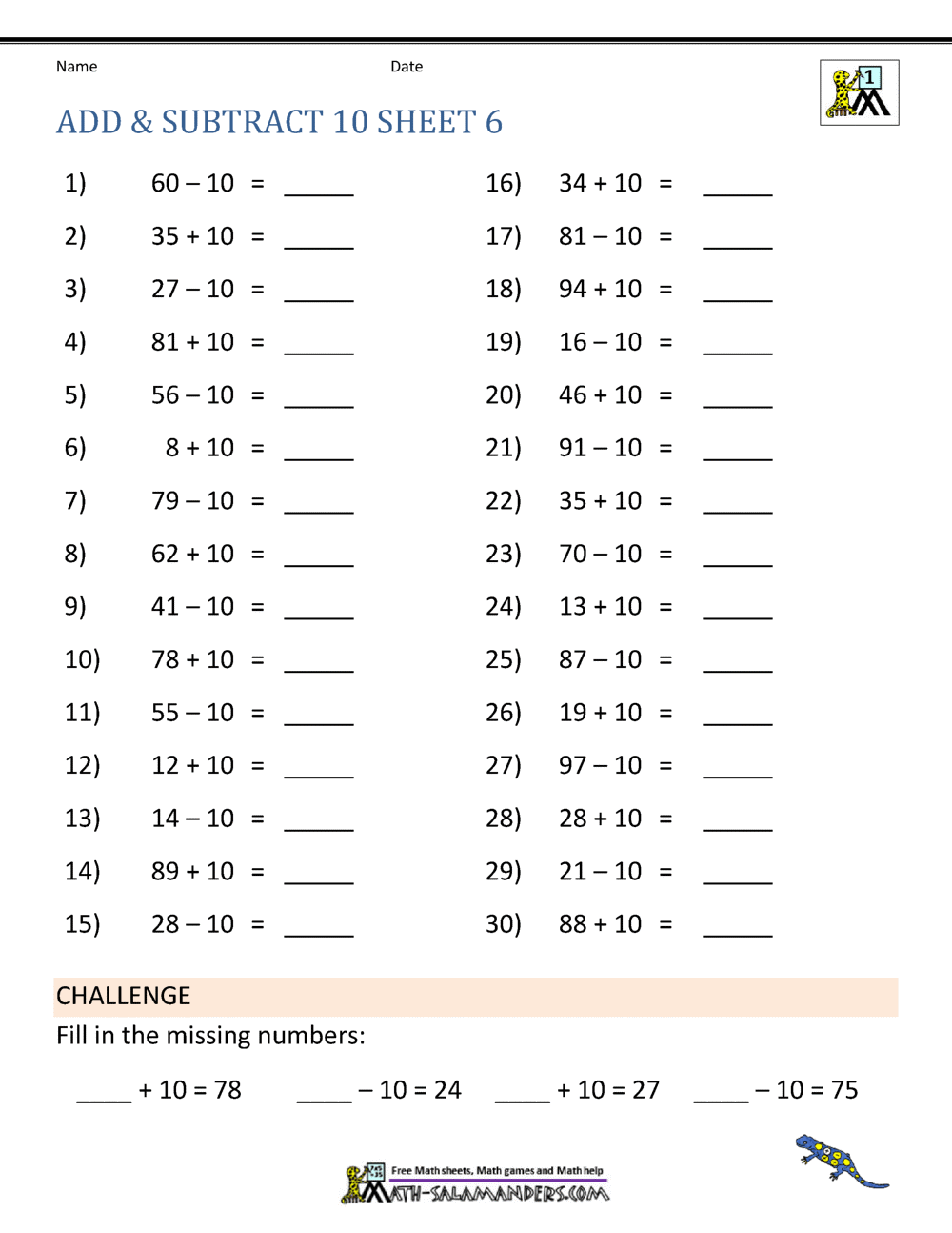Subtracting Tens