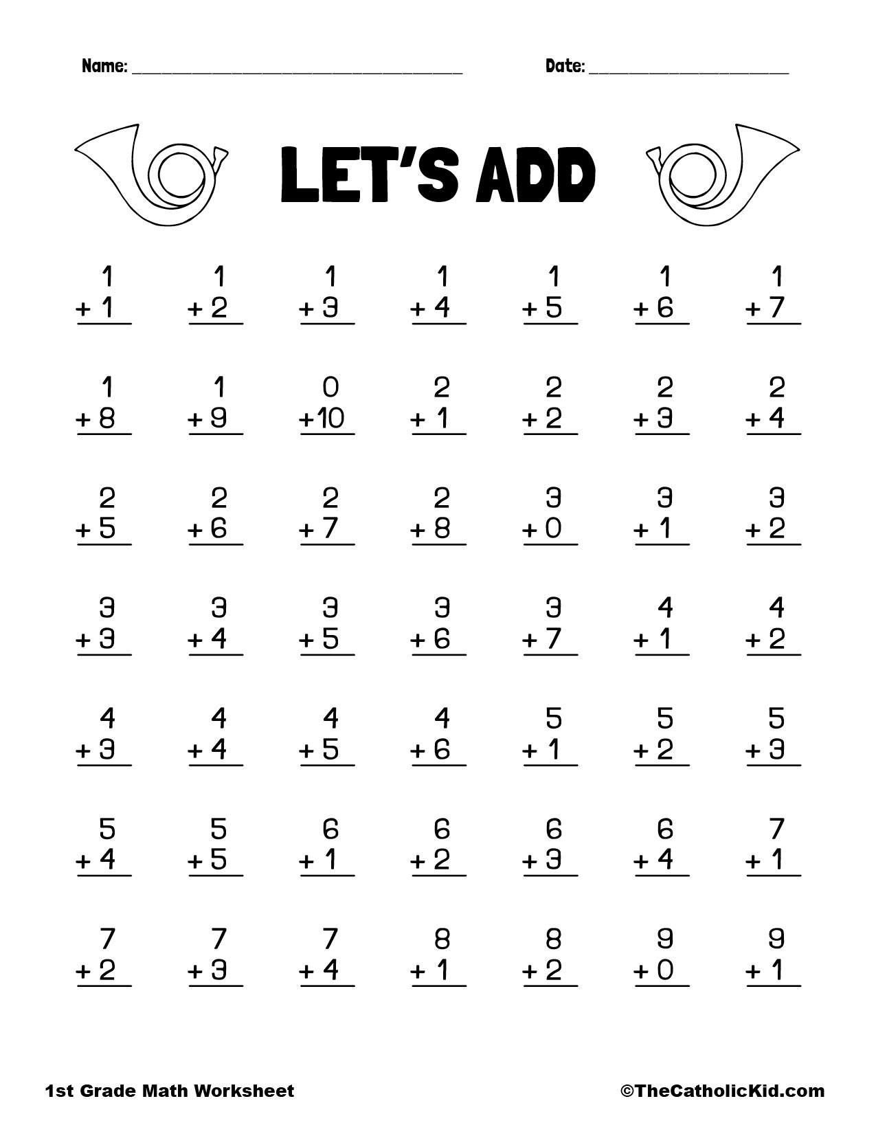 First Grade Simple Addition Worksheet
