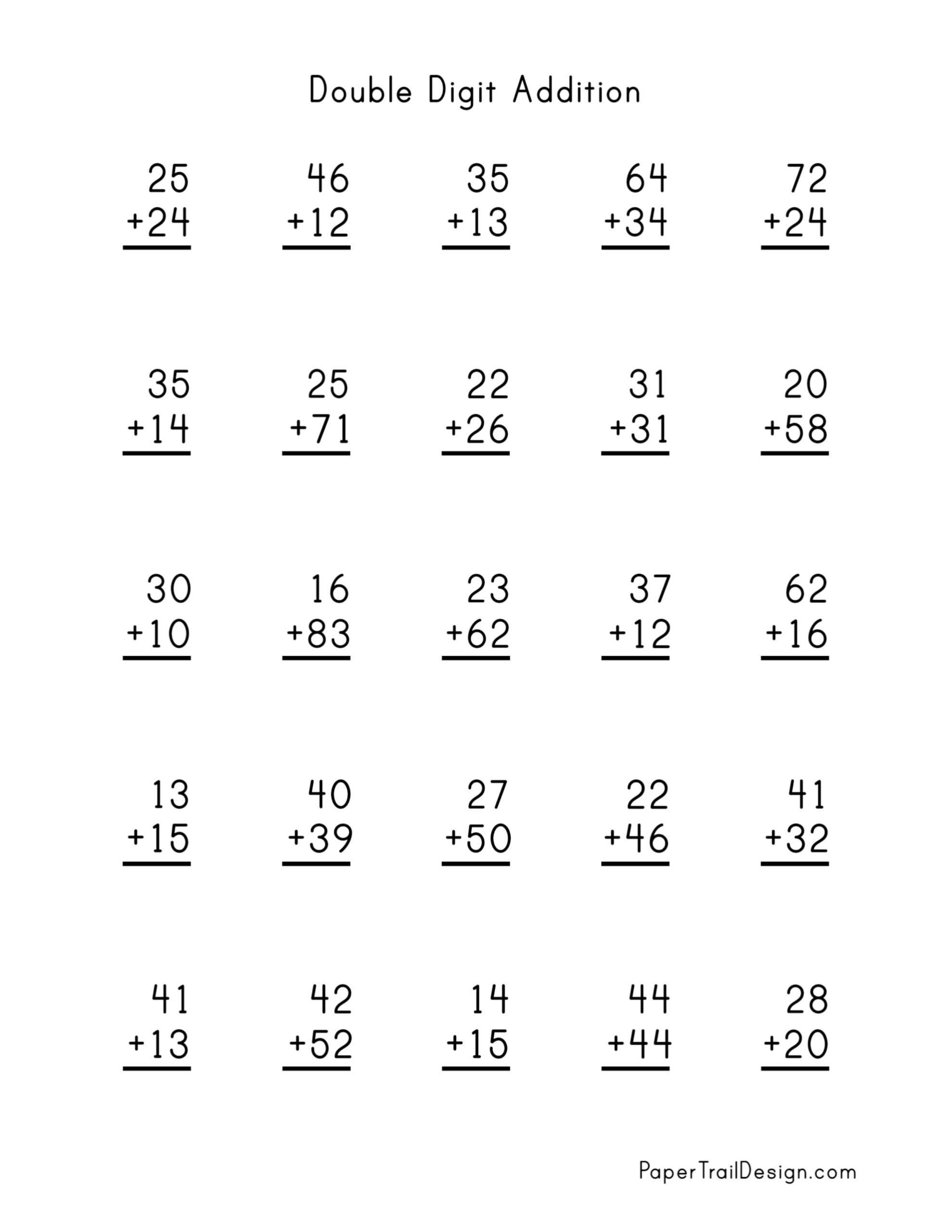 Addition Worksheets Paper Trail Design