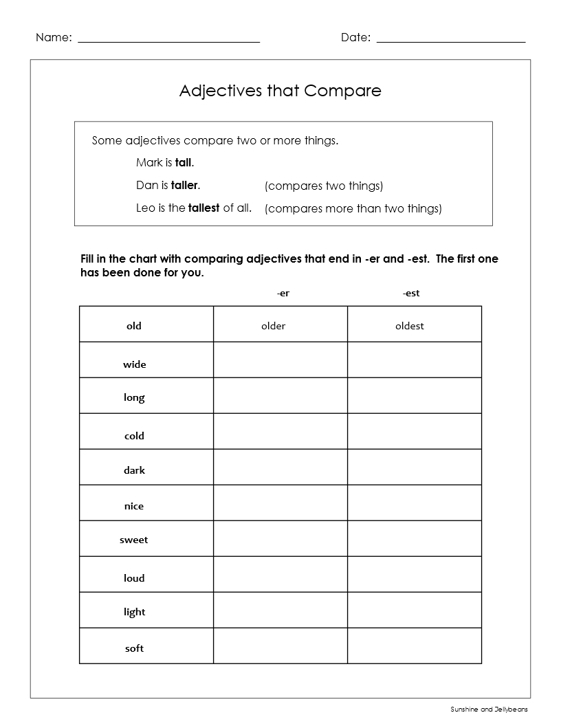 Adjectives That Compare Using Er Est 4 Worksheets Grades 1 2 CCSS Made By Teachers Adjectives That Compare Using Er Est 4 Worksheets Grades 1 2 CCSS Made By Teachers