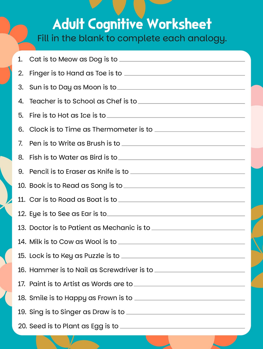 Adult Cognitive Worksheets 14 Free PDF Printables Printablee Adult Cognitive Worksheets 14 Free PDF Printables Printablee