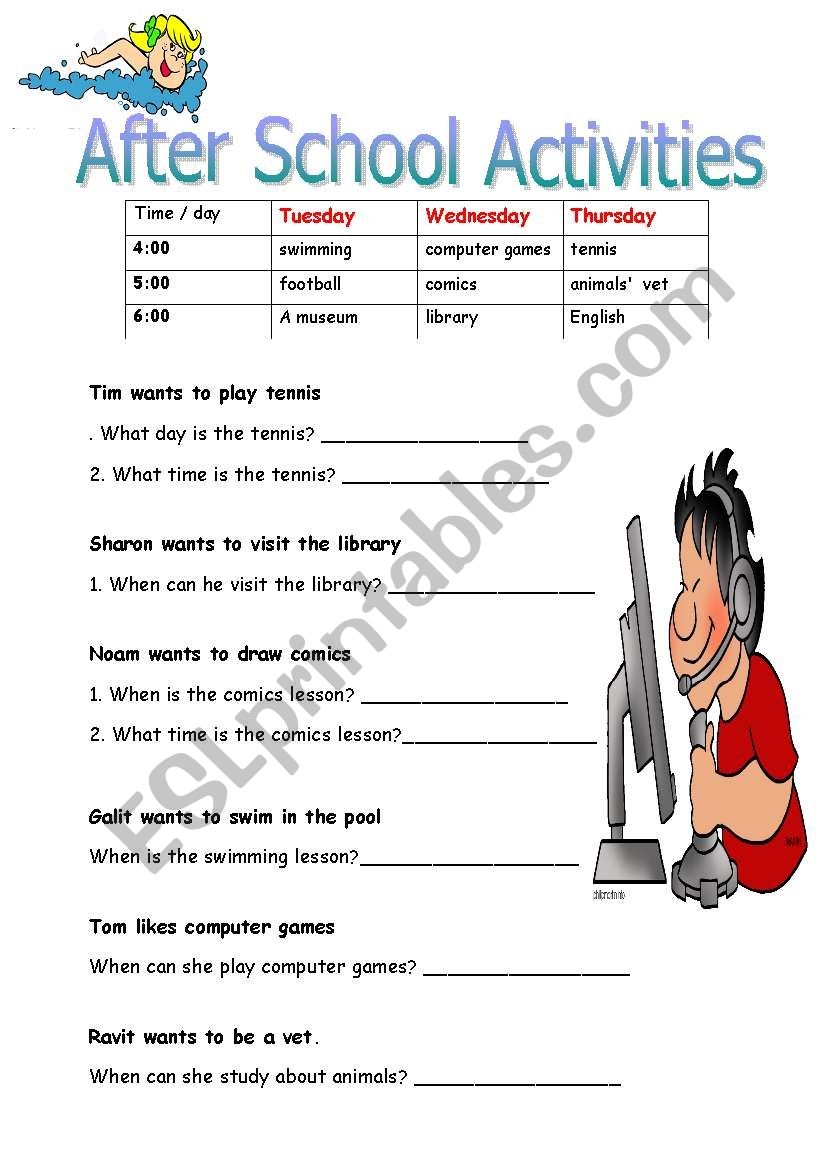 After School Activities Interactive Activity For 2 Grado Primaria Worksheets Library