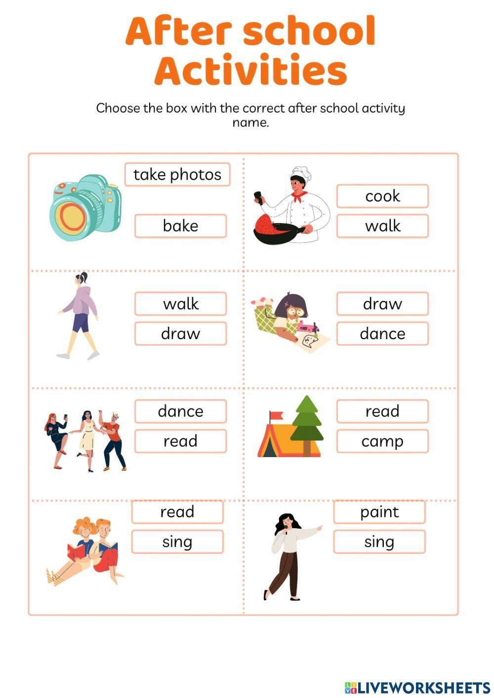 After School Activities Interactive Activity For 2 Grado Primaria Worksheets Library
