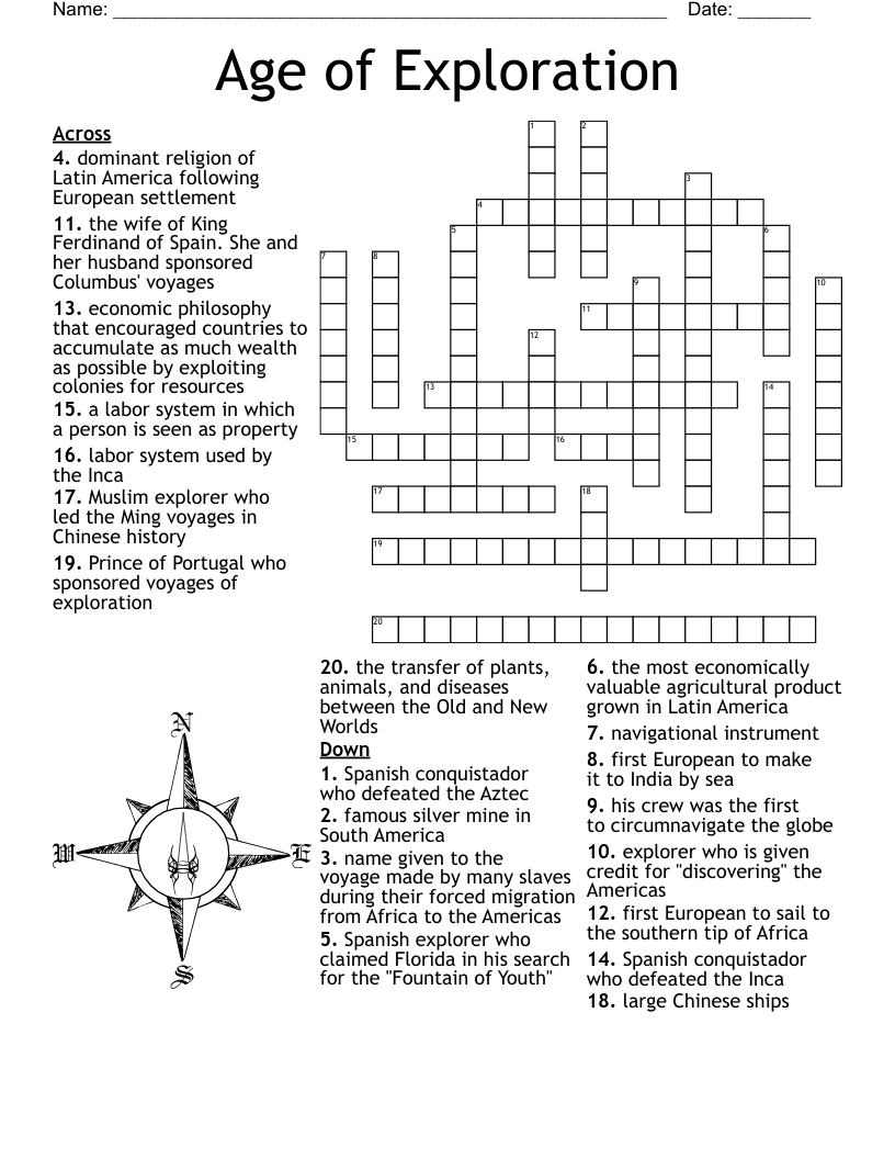 Age Of Exploration Explorers Worksheet WordMint