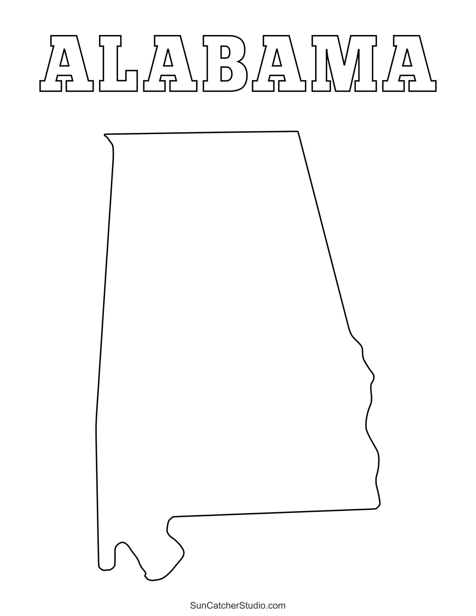 Alabama Map Outline Printable State Shape Stencil Pattern Free Printables Lettering SVG Files Tools Apps Alabama Map Outline Printable State Shape Stencil Pattern Free Printables Lettering SVG Files Tools Apps