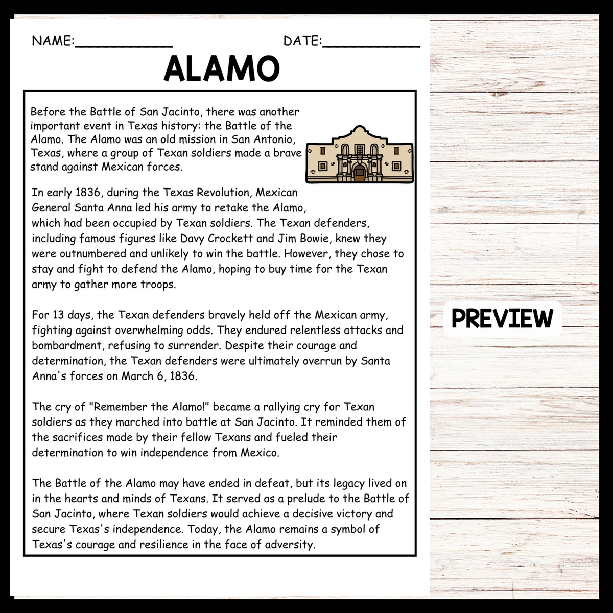 ALAMO Texas History Reading Comprehension Worksheets Made By Teachers ALAMO Texas History Reading Comprehension Worksheets Made By Teachers