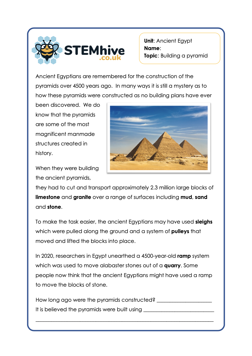 Great Pyramids Of Giza Fact Sheet For Early Readers World Landmarks Made By Teachers