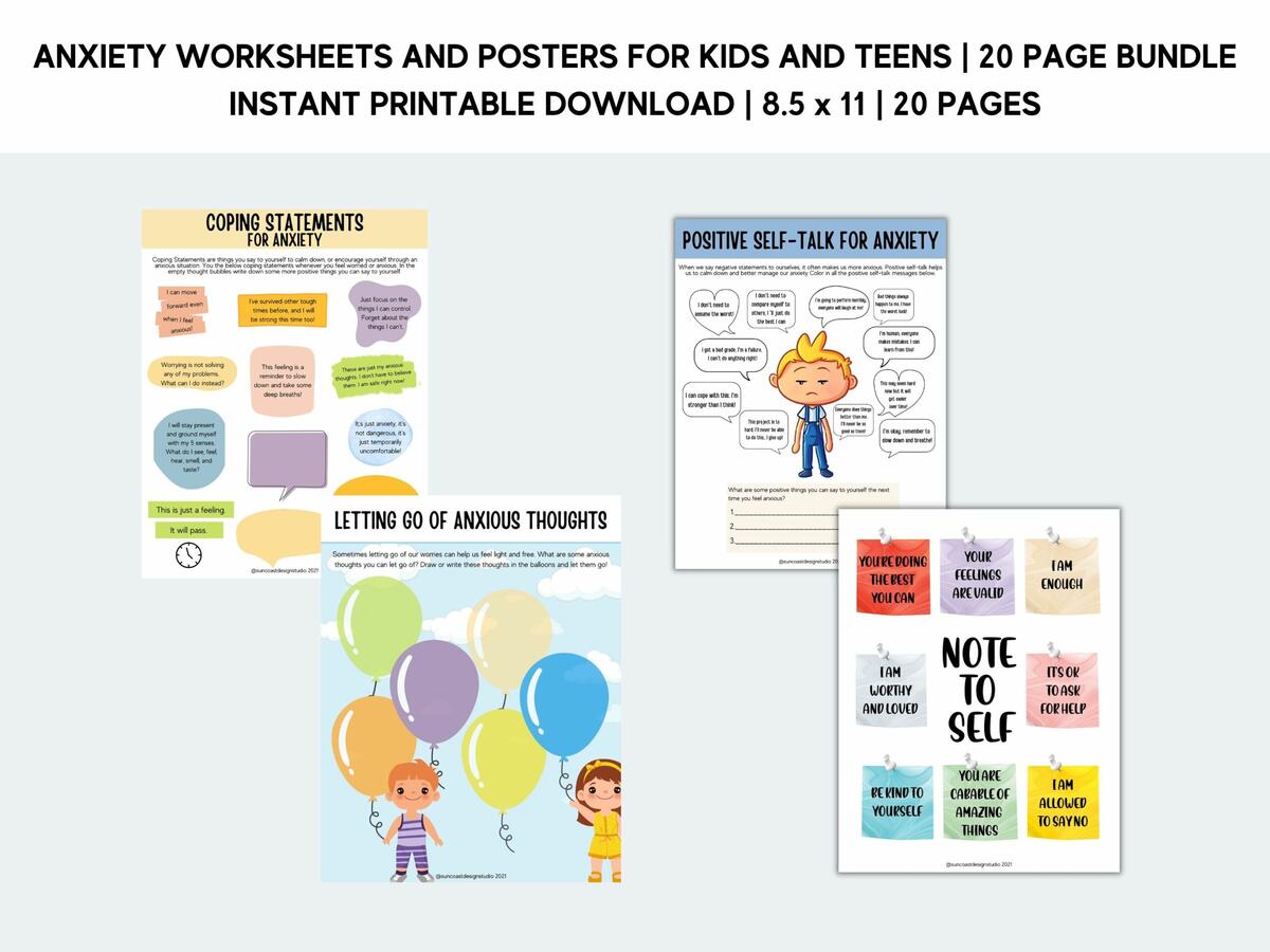 Anxiety Worksheets Printable Bundle For Kids And Teens Therapy Counseling Social Anxiety Emotional Learning Classful