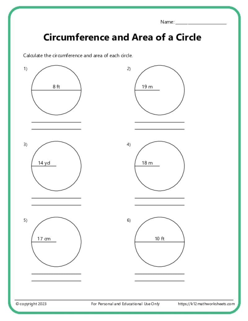Area And Circumference Of Circles K12 Math Worksheets Area And Circumference Of Circles K12 Math Worksheets