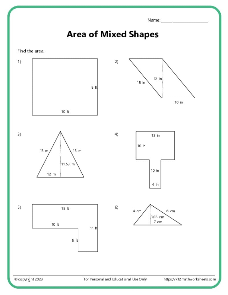 Area And Perimeter Of Mixed Shapes K12 Math Worksheets Free Geometry Worksheets Pdf Download Math Champions