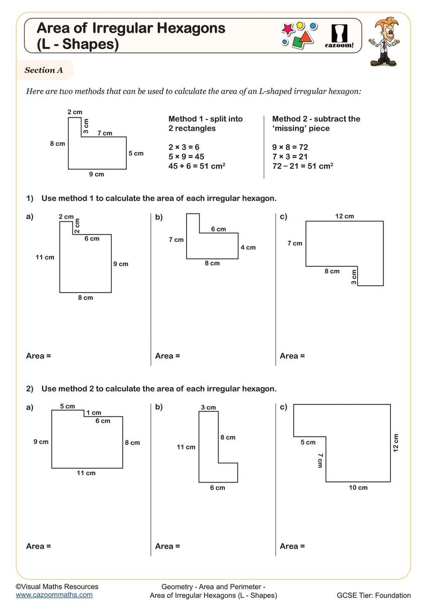 Area And Perimeter Of Composite Shapes K12 Math Worksheets