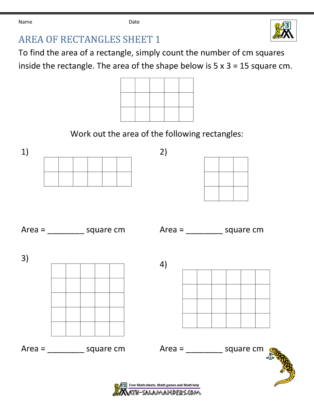 Area Of Rectangle Worksheets