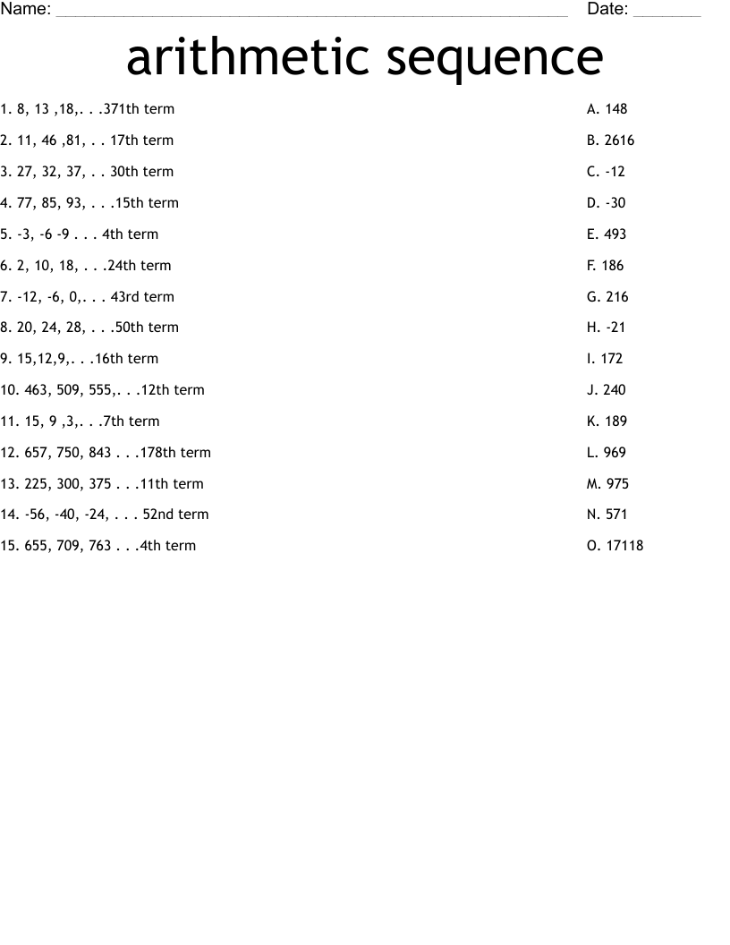 Arithmetic Sequence Worksheet WordMint Edia AI Platform For Student Outcomes